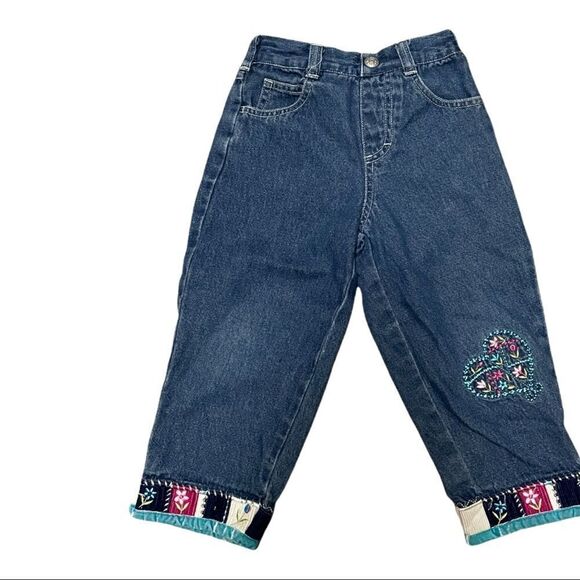Vintage Embroidered Heart Patchwork Distressed Jeans 24 Months - Picture 1 of 14